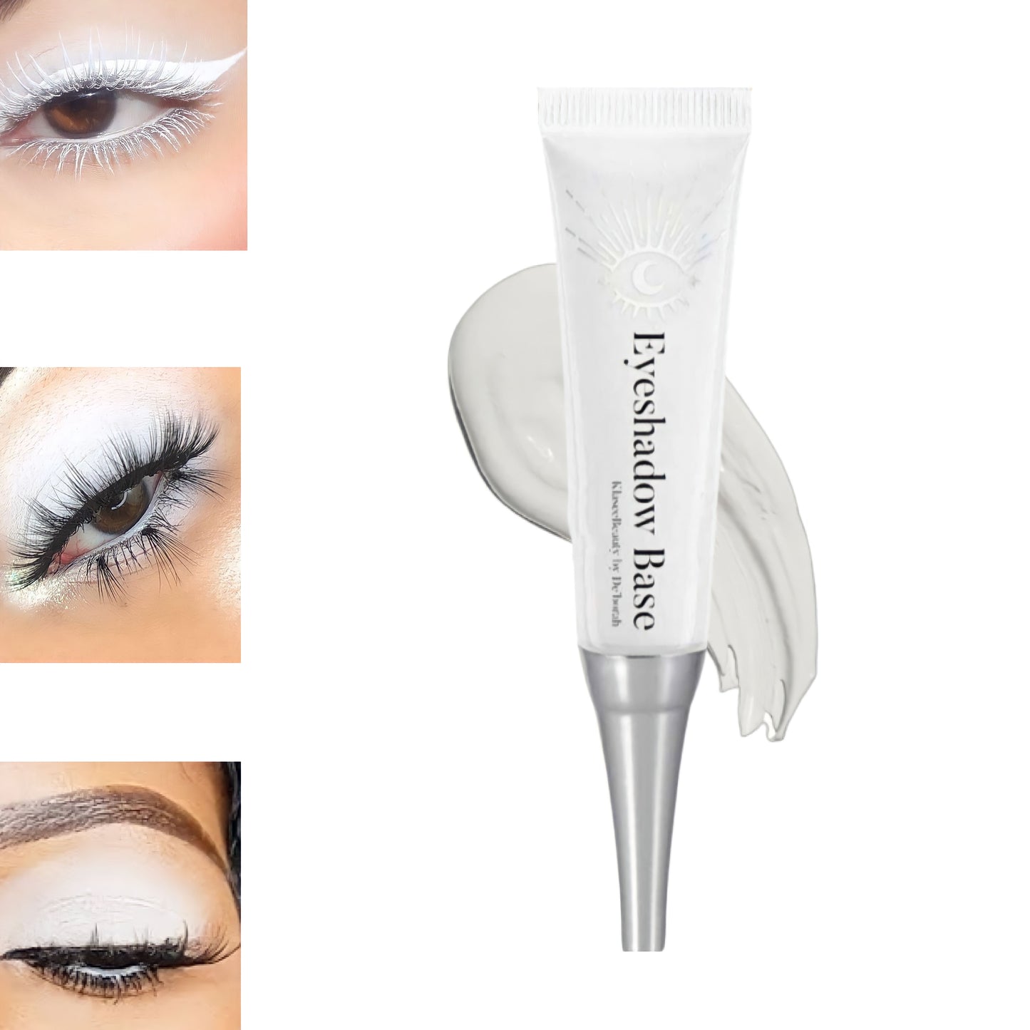 White eyeshadow with quick dry formula shown on model eyelids for fast, flawless makeup application results.