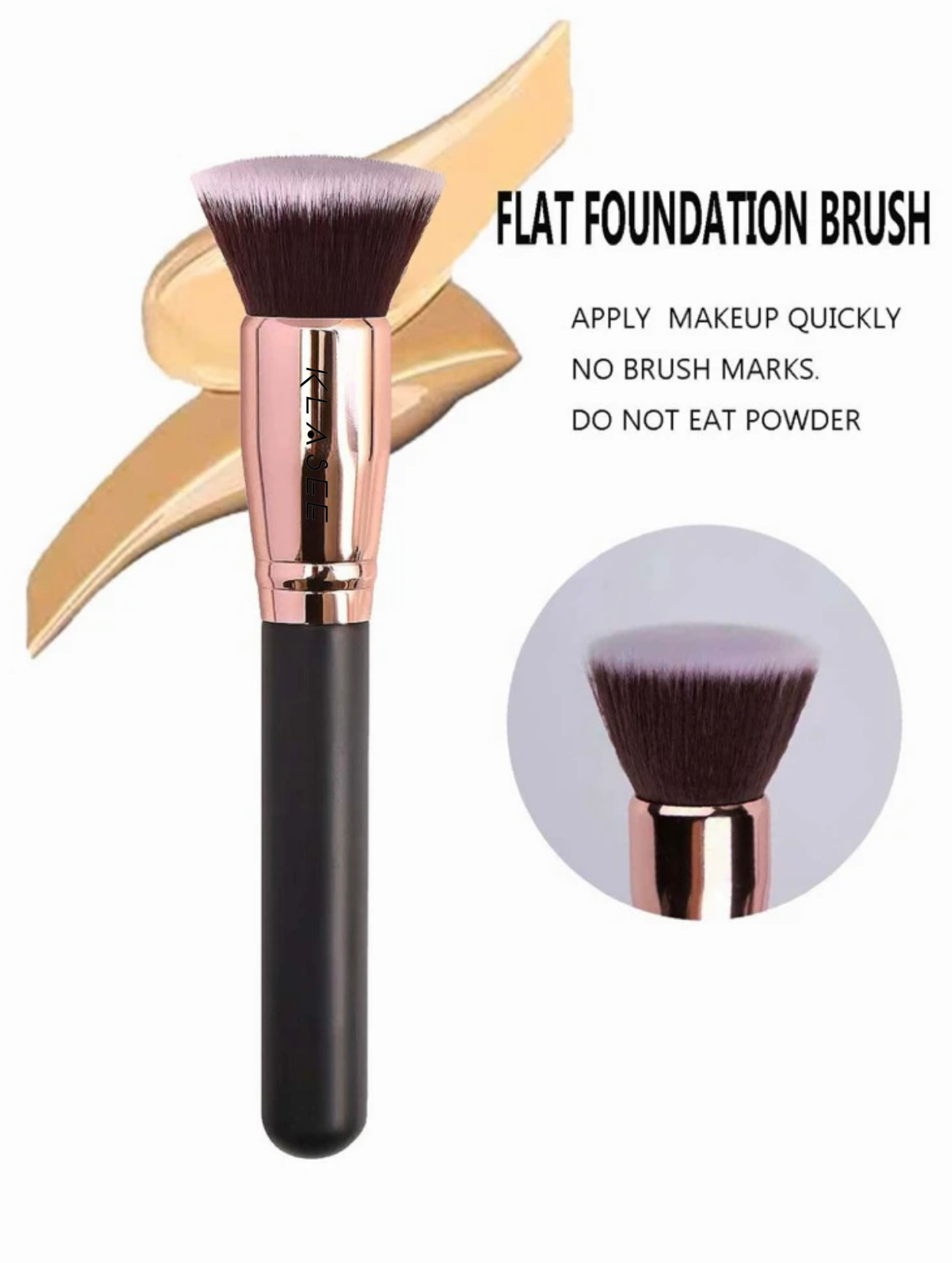 Klasee Beauty Flat Top Foundation Makeup Brush with Dense Synthetic Bristles